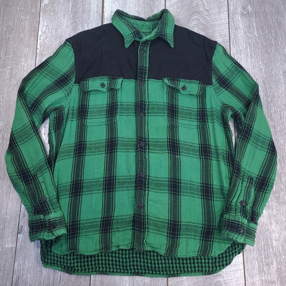 Polo Ralph Lauren Flannel Shirt Mens XL Green Plaid Quilted Yoke Relaxed Fit